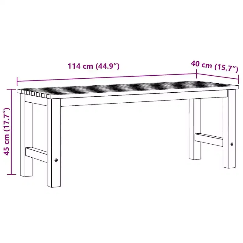 Bench Brown Solid Teak Wood 45 in Strong Bench Rectangular