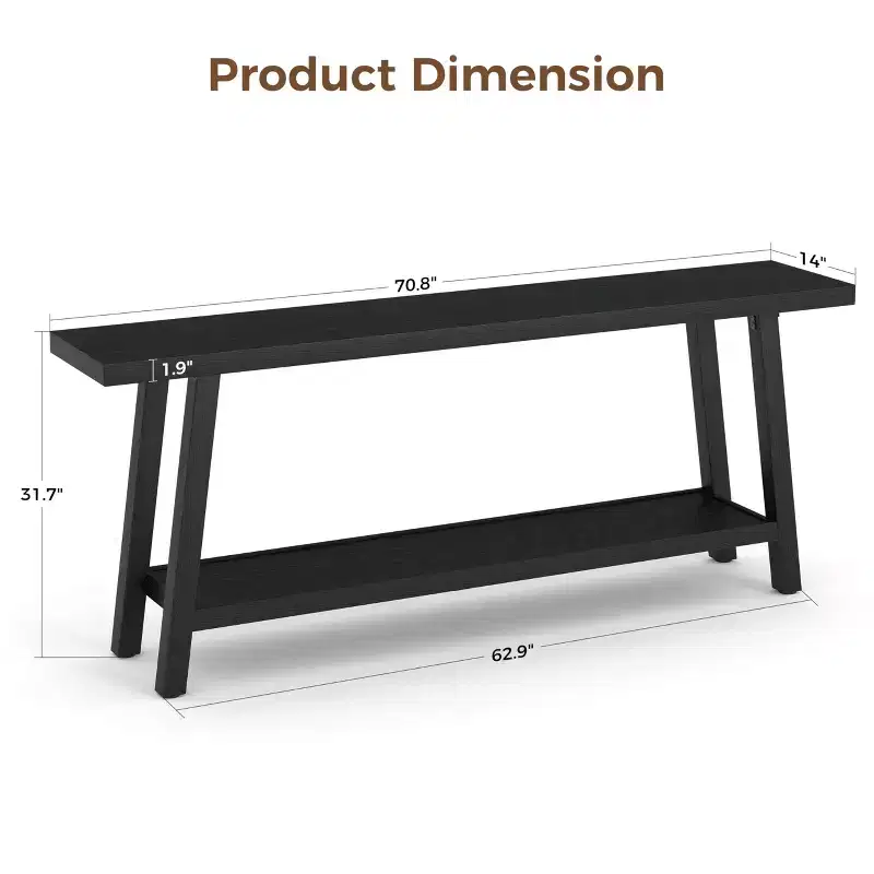 71 Extra Long Farmhouse Console Table, 2-Tier Rectangular Brown Entryway Sofa Table, Sturdy Wood Accent Furniture for Living Room & Hallway