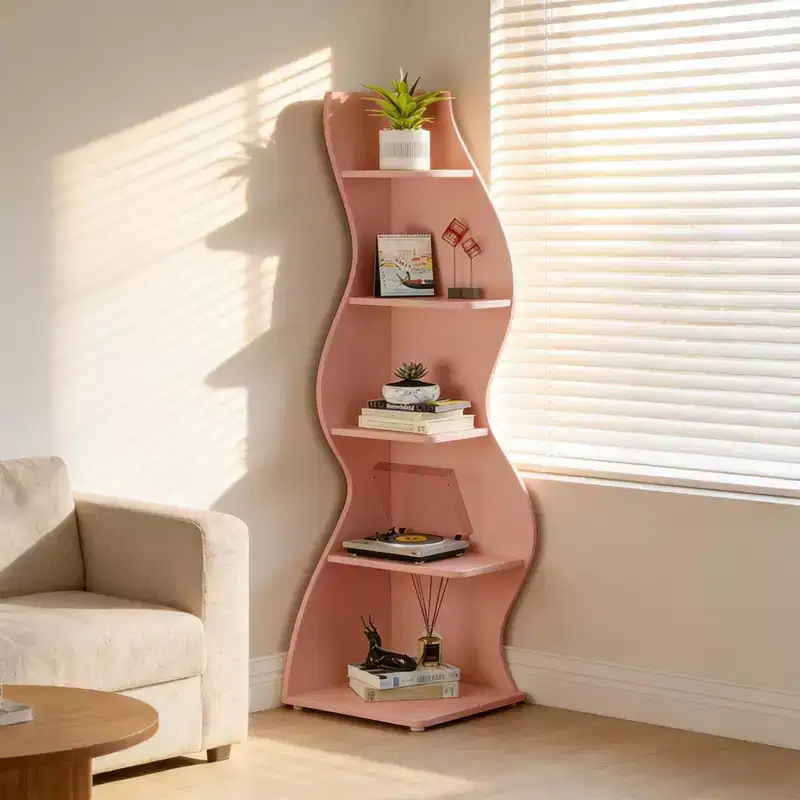 NAYSAYE Stylish Corner Bookshelf 5 Tier Universal Display Shelf Modern Wood Storage Rack for Living Room Office, 19.7*18.91*70.53