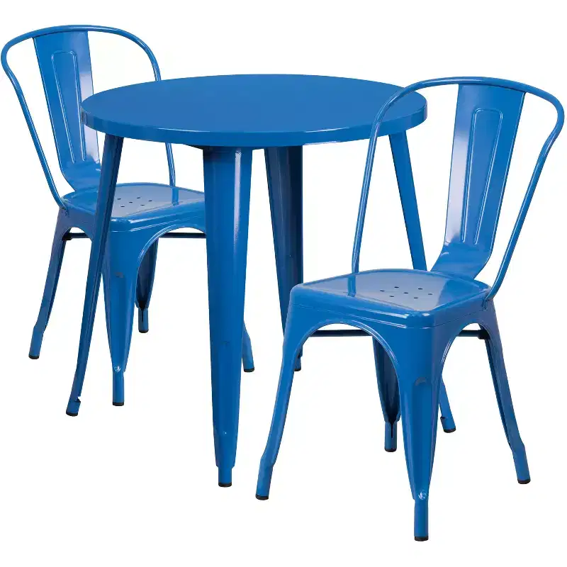Flash Furniture Commercial Grade 30 Round Metal Indoor-Outdoor Table Set with 2 Cafe Chairs