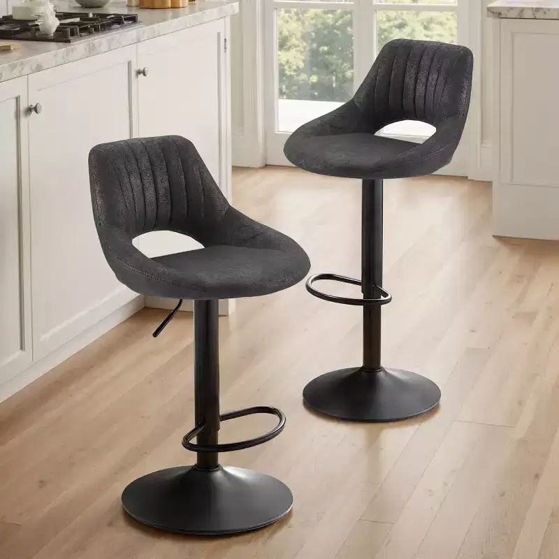 Art Leon Retro Faux Leather Swivel and Height Adjustable Barstool, Set of 2