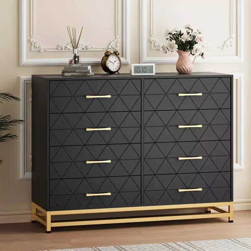 Black 8-Drawer Tall Dresser, Soft-Close Glides, Anti-Tip Kit, 36.2