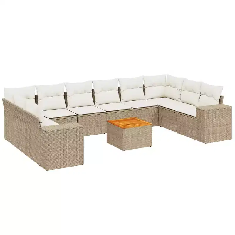 vidaXL 11 Piece Patio Sofa Set with Cushions Poly Rattan, Modular Outdoor Sectional, Table Included