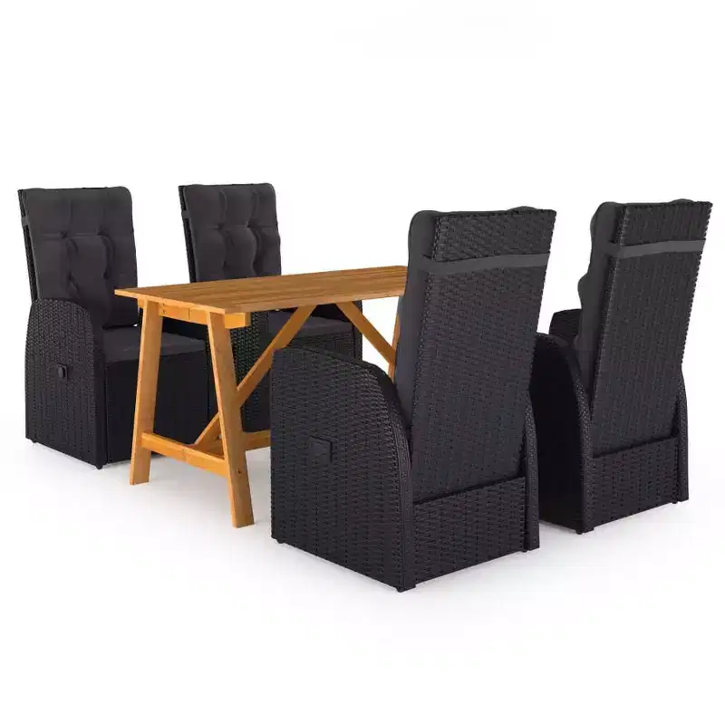 vidaXL Dining Set Black Solid Acacia wood, PE Rattan, Powder-Coated Steel