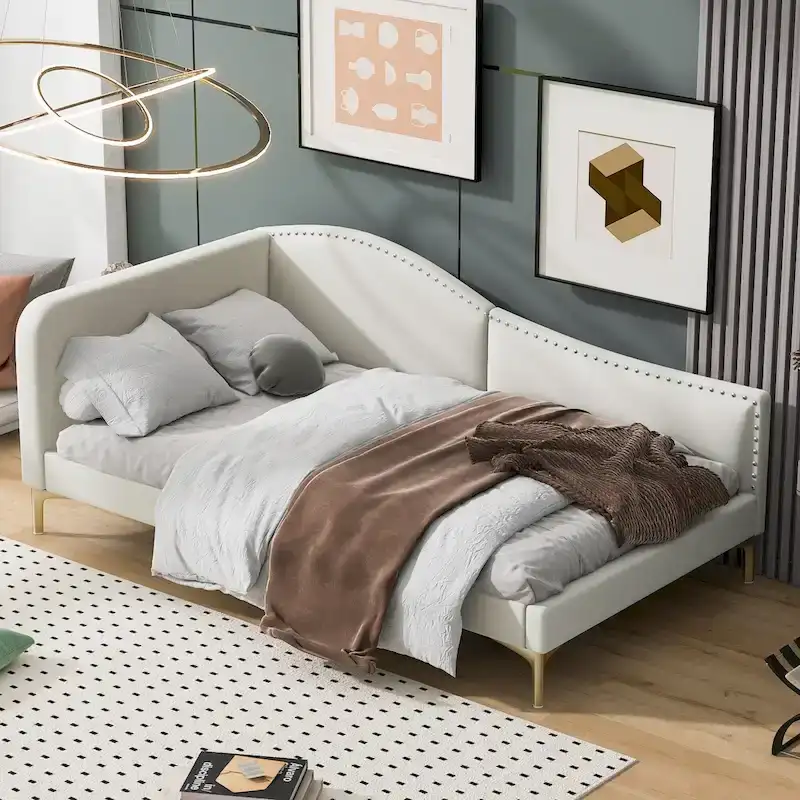 Upholstered Daybed with Headboard and Guardrail