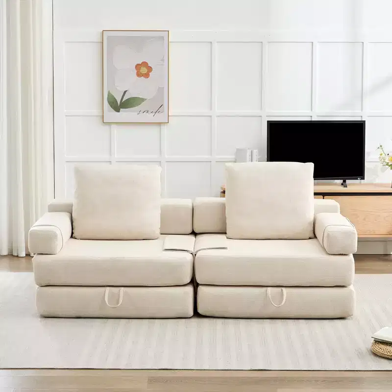 Fold-Down Convertible Sleeper Sofa Chair with Removable Armrests & Washable Cover
