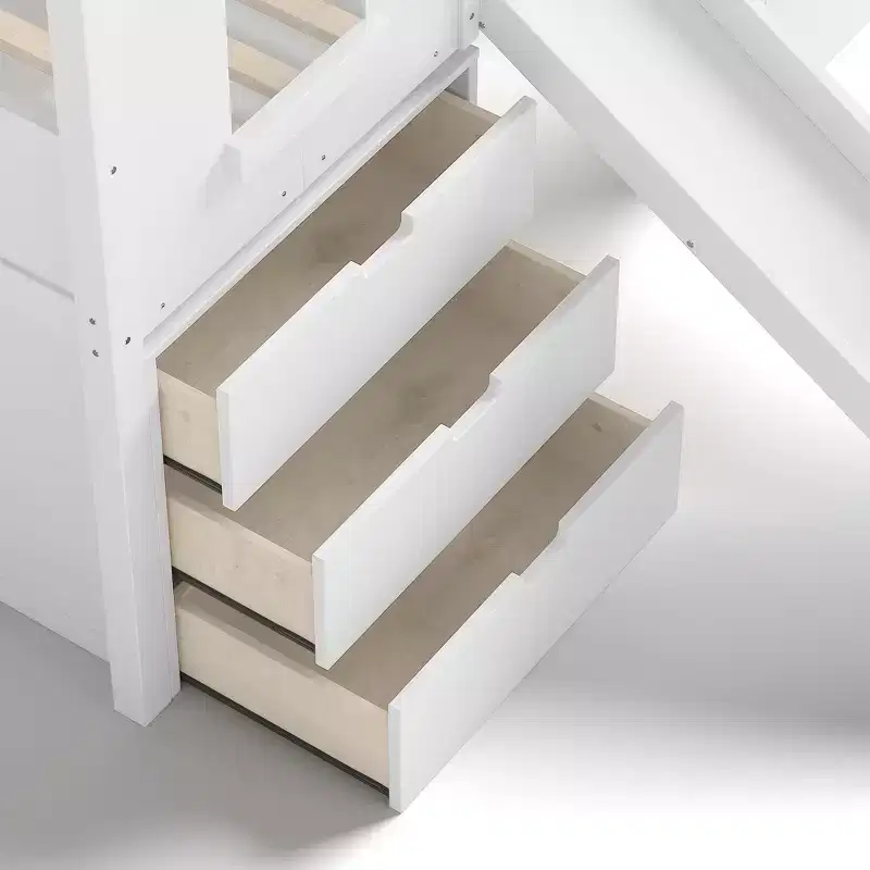 Wood Twin Loft Bed with Slide, Removable Desk & Storage Stairs