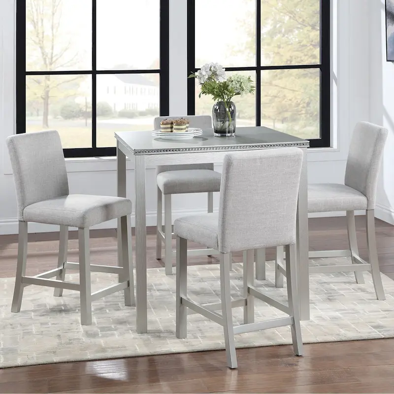 Modern 5-Piece Dining Set with Square Counter Height Table & 4 Upholstered Chairs