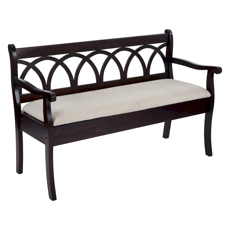 Black & Beige Storage Bench with Cushion, 1-Person