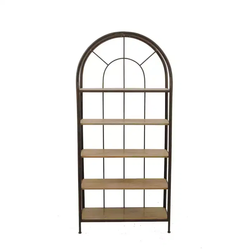 Storied Home 78" Metal Framed Bookshelf: 5-Tier Fir Wood, Space-Saving Design, Iron Frame, 36.5" Long