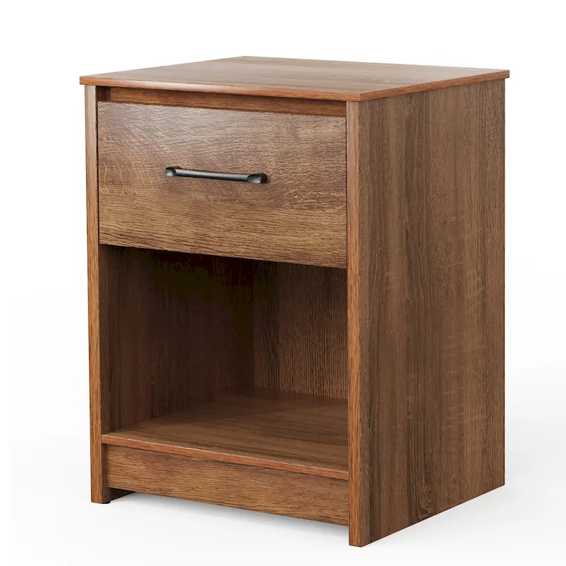Nightstand & Side Table – Black / Brown, 1 Drawer, Engineered Wood, Minimalist Style