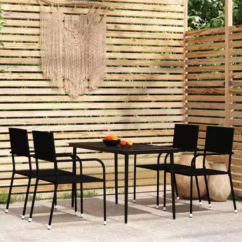 vidaXL Garden Dining Set Black PE Rattan, Powder-Coated Steel, Glass - 55.1 Table Length Black 4-Piece