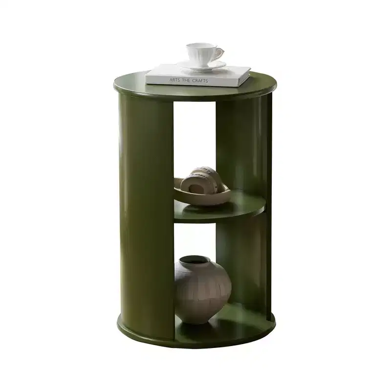 Kings Brand Furniture Evan Round Side Table with Open Storage Shelves, Contemporary Wood Accent Table for Living Room X