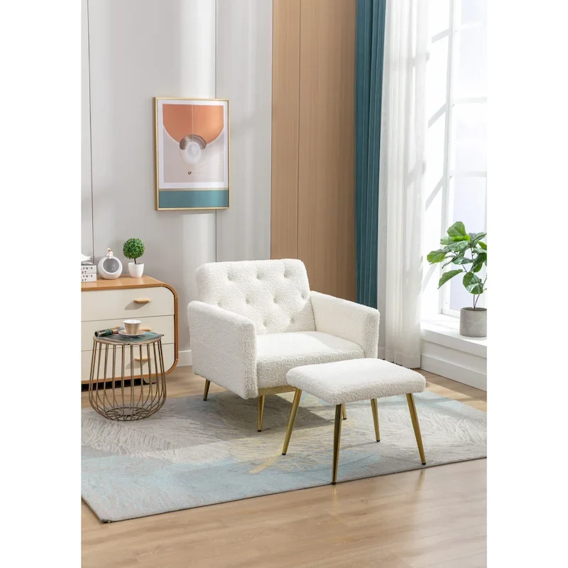 HOMEFUN Velvet Tufted Adjustable Armrests and Backrest Armchair with Ottoman