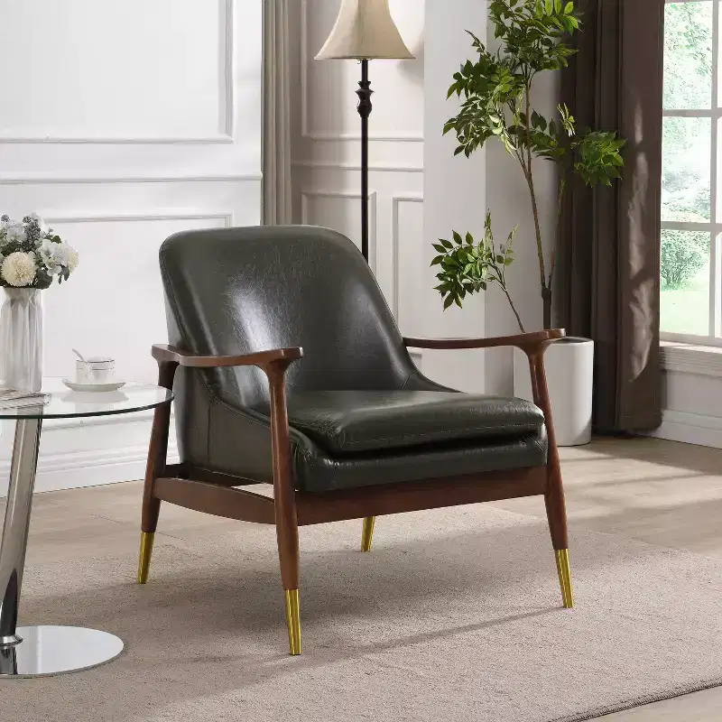 Christopher Knight Home Bella Modern Faux Leather and Wood Accent Chair Wasabi Green