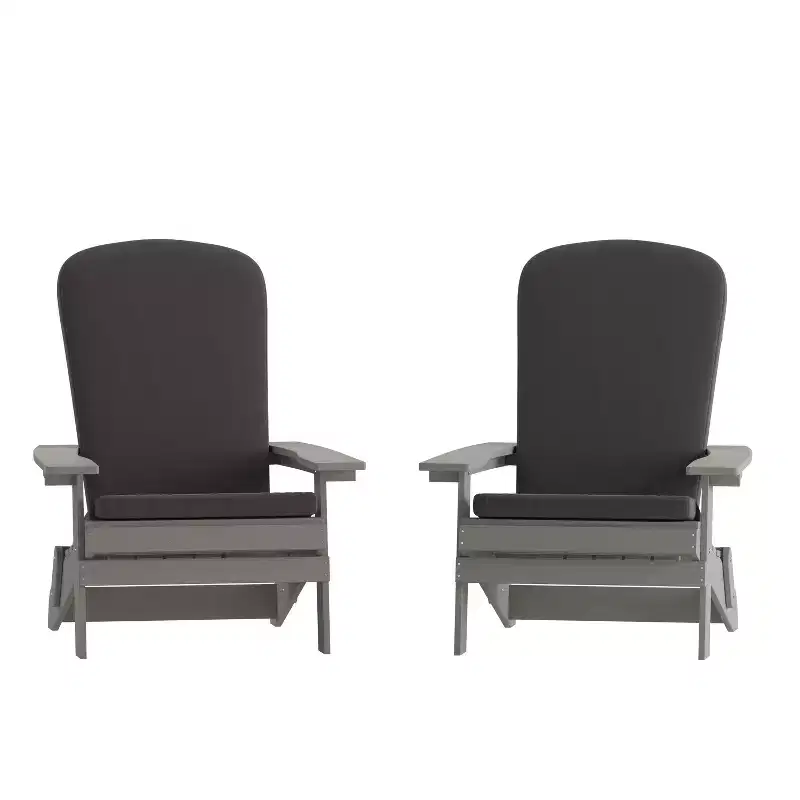 Emma and Oliver Set of Two All-Weather Poly Resin Folding Adirondack Chairs for Indoor/Outdoor Use