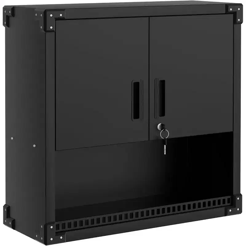 Garage Storage Wall Cabinet with Lock, Heavy-Duty Steel Wall-Mounted Cabinet with Adjustable Shelves, Floating Tool Organizer