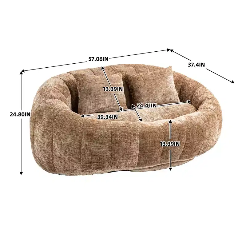 GDFStudio Anna Chenille Tufted 57.06 W Bean Bag Sofa with 2 Pillows