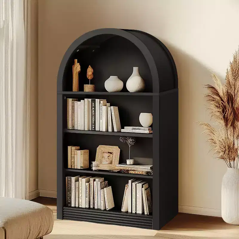 Small Black Arched Bookcase with 4-Tier Storage