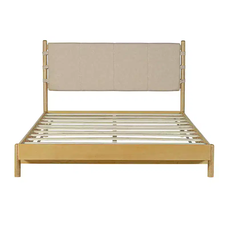 Christopher Knight Home Evelyn Mid-Century Modern Rubberwood Bed with Upholstered Headboard