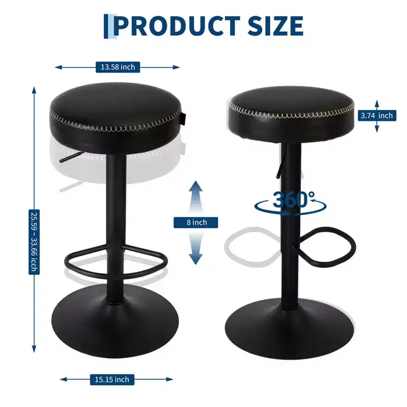 Modern Adjustable Bar Stools, 360 Swivel Counter, for Kitchen Island, Home Bar, Lounge