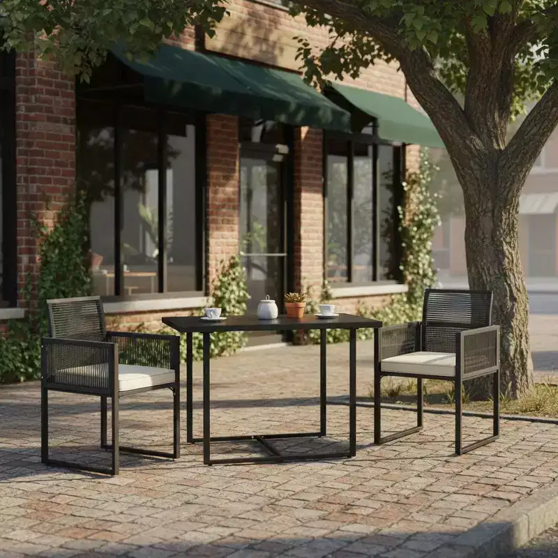 Gymax 3-Piece Patio PE Wicker Furniture Set w/ Cushioned Folding-Back Chairs for Backyard Patio or Garden