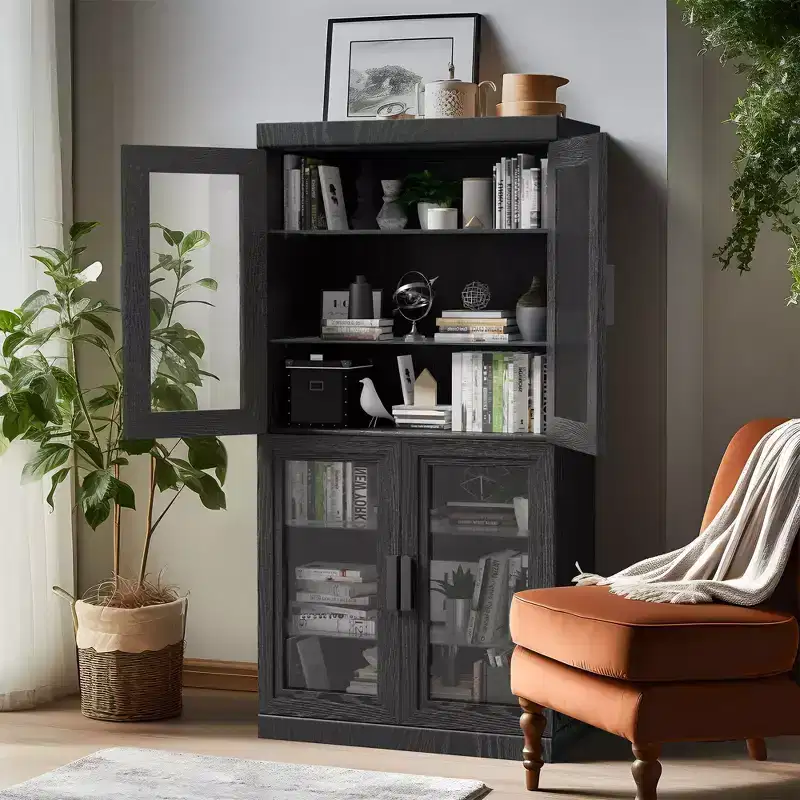 PexFix 31x31x16 Wood Accent Cabinet with Adjustable Shelf Storage Cabinet Black-Glass Door