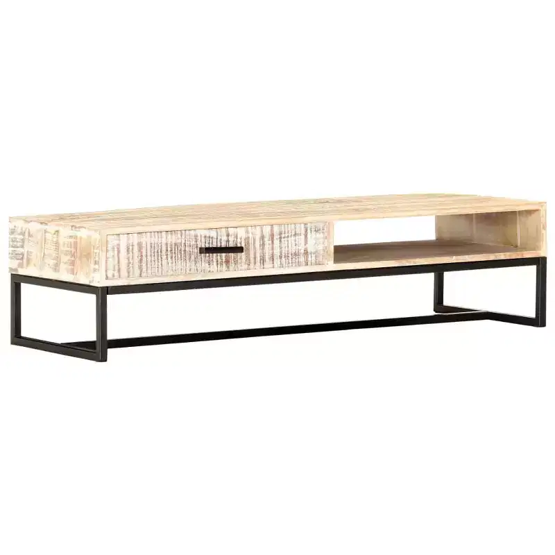 Coffee Table White Solid Acacia Wood, Powder-Coated Steel Large