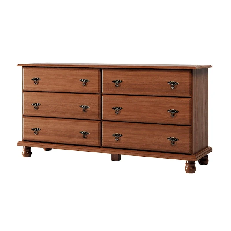 100% Solid Wood 6-Drawer Double Dresser | Optional Mirror | Carved Edges | Bun Feet | 3 Finishes