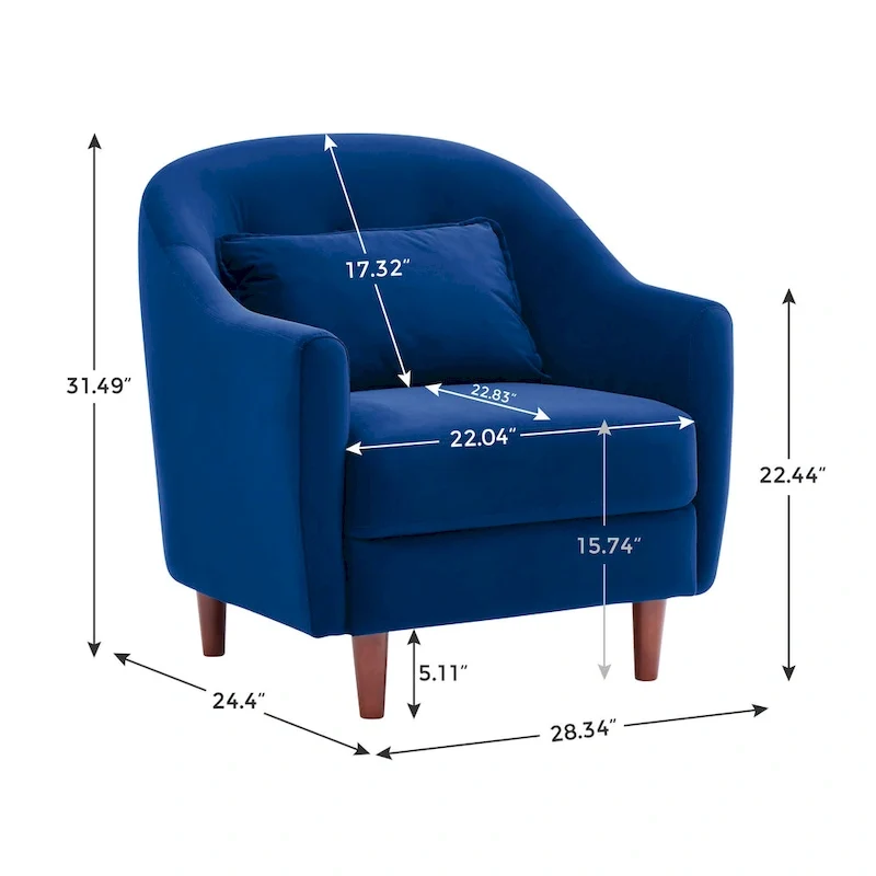 VANOMi 28.34W Set Of 2 Accent Armchair, Velvet Barrel Chair with Solid Wood Legs