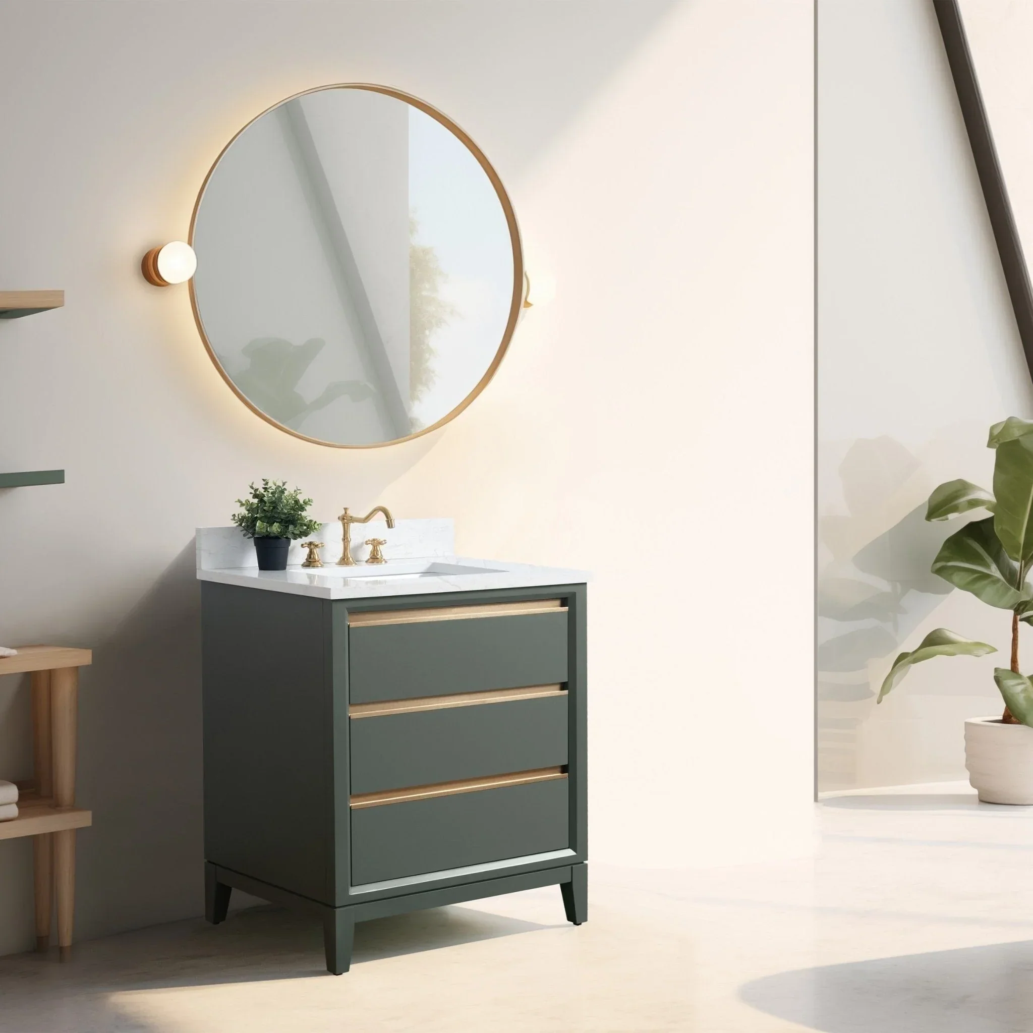 Vanity Art Bathroom Vanity with Ceramic Sink and Engineered Marble Top