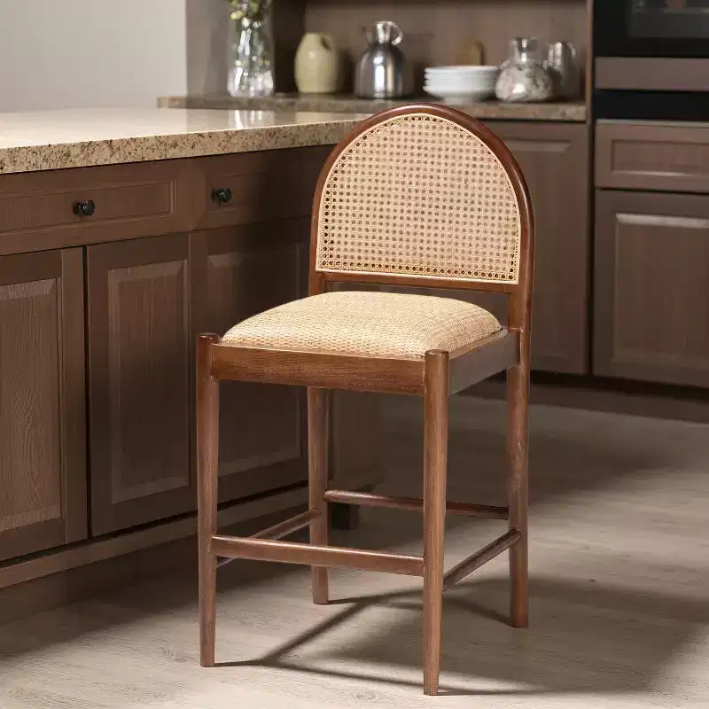 GDFStudio Geoffrey Bohemian Style Acacia Wood and Rattan Bar Stool
