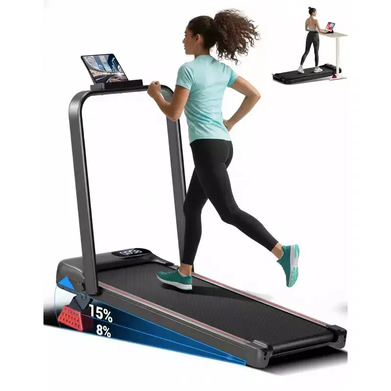 15% Incline Walking Pad Treadmill with Handle Bar - 2.5HP Quiet Folding Treadmill for Home Office Under Desk Portable Walking Pad with 220LBS Capacity