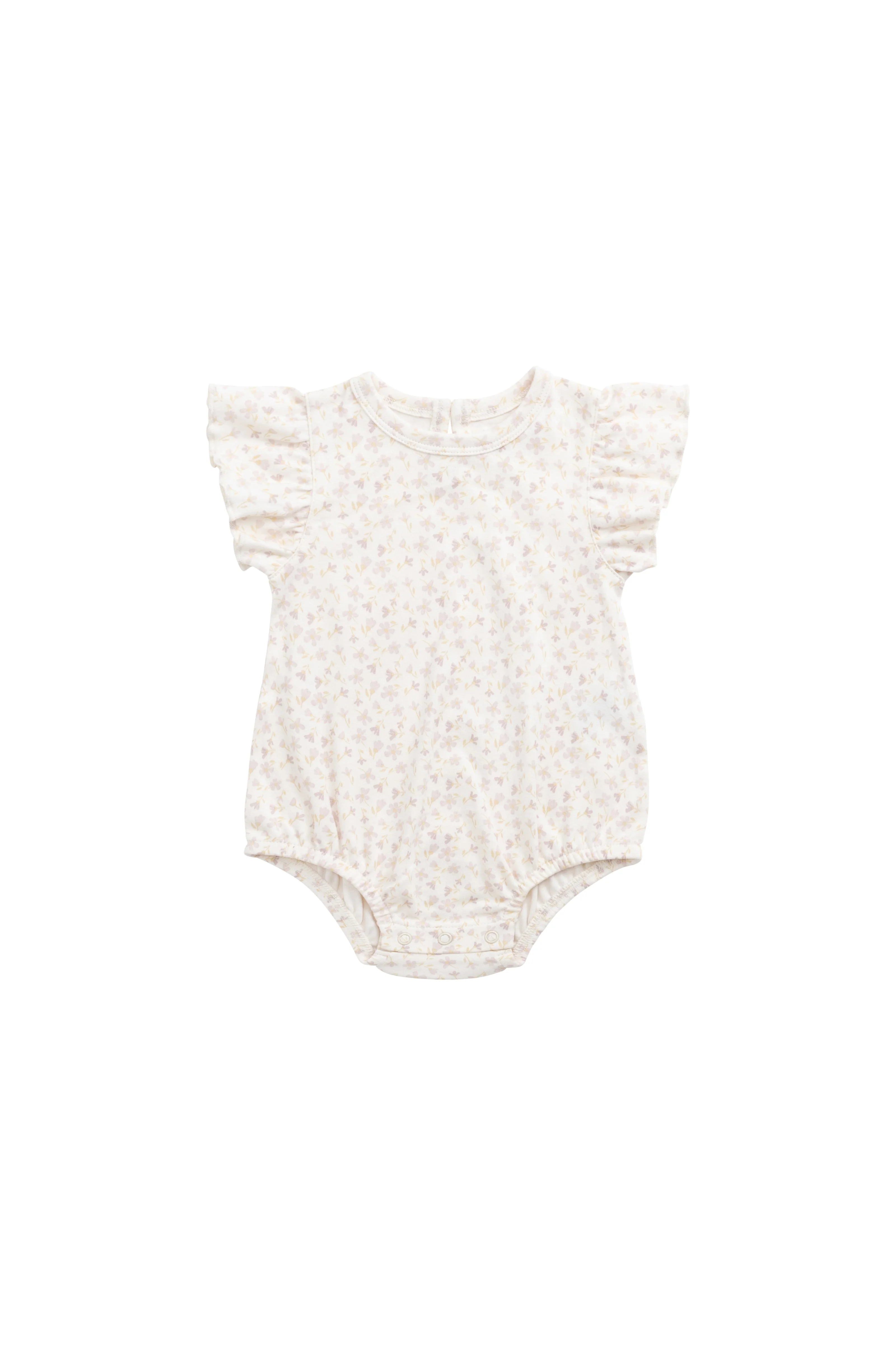 Boho Cream Mauve Floral Print Organic Cotton Onepiece with Comfortable Relaxed Fit for Baby & Toddler Warm Weather Wear