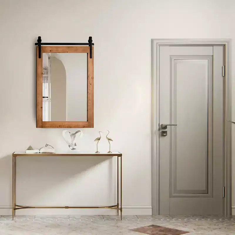 Costway 30''x22'' Wall Mount Mirror Decor Vanity Mirror Wood Frame Barn Door Style Brown