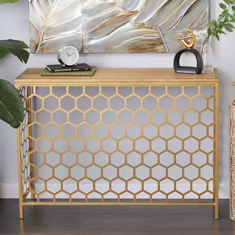 Gold Iron Beehive Pattern Console Table – 42