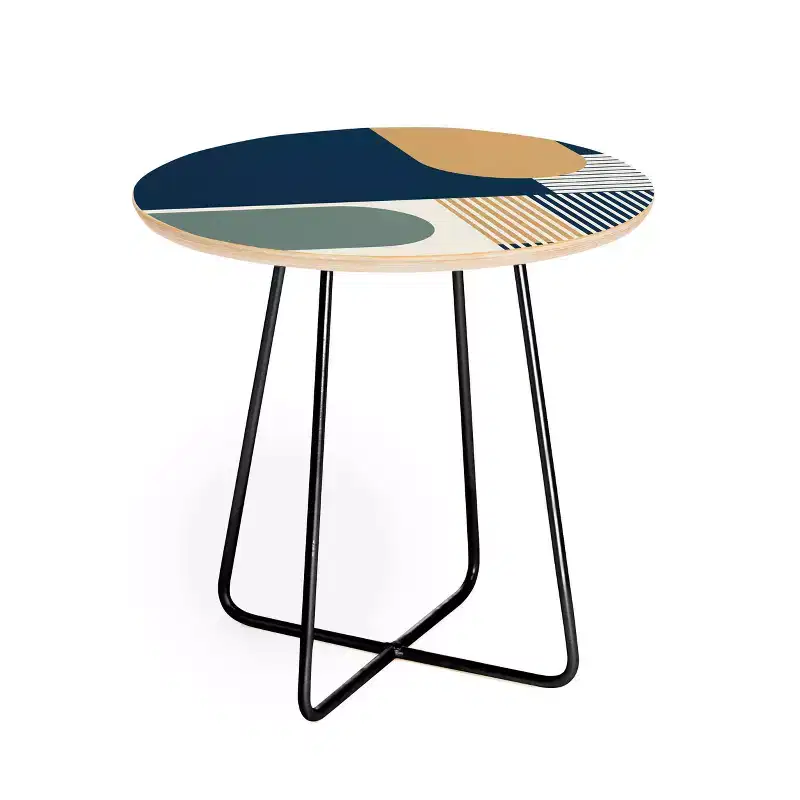 Multicolor Round Side Table – Steel Frame, Wood Composite Top, 19x19x19 in
