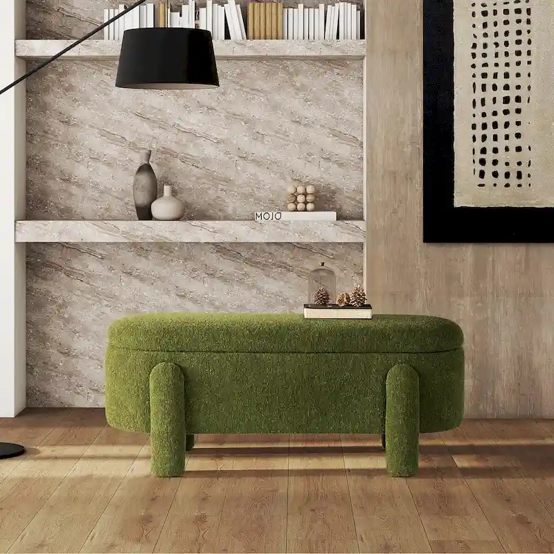 Hugo 49 Boucle Fully Upholstered Oval Storage Bench