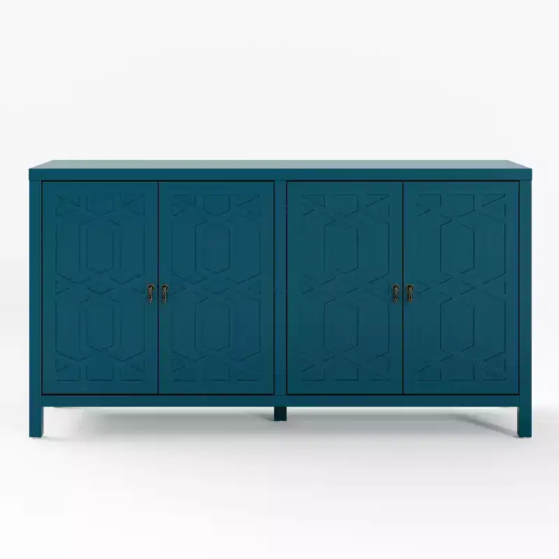 Heynemo Sideboard Buffet, 60'' Mid Century Modern Sideboard Buffet with 4 Doors and Adjustable Shelves, Sideboard Buffet for Entryway, Turquoise Blue