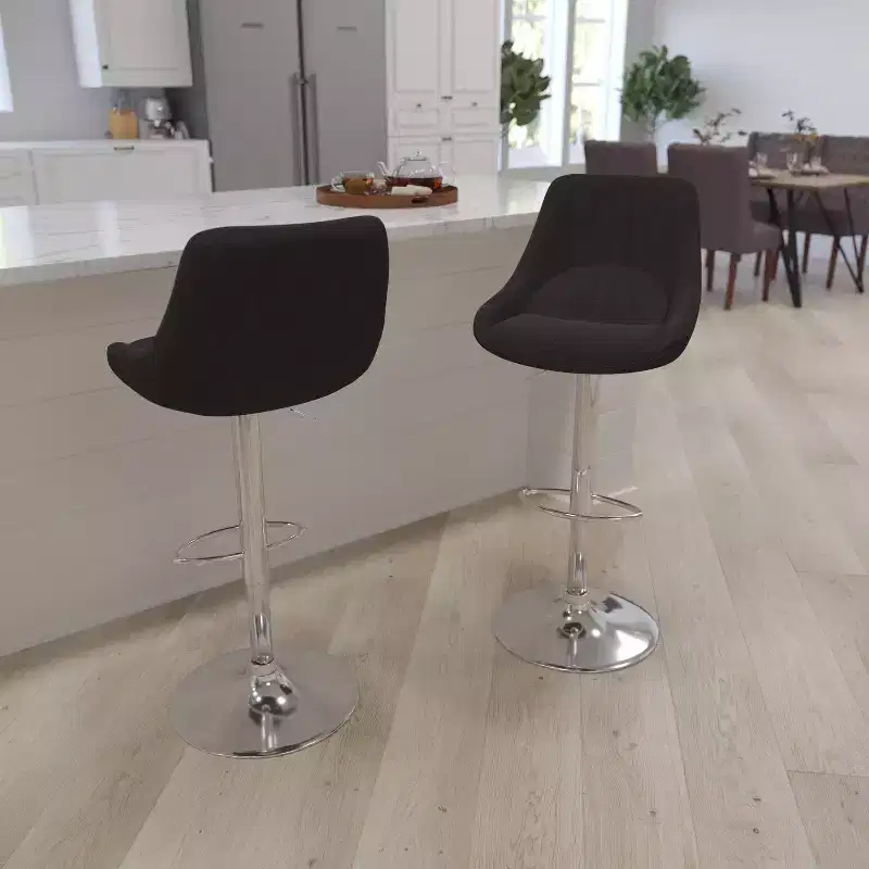 Merrick Lane Adjustable Height Barstool Contemporary Barstool with Support Pillow and Metal Base with Footrest