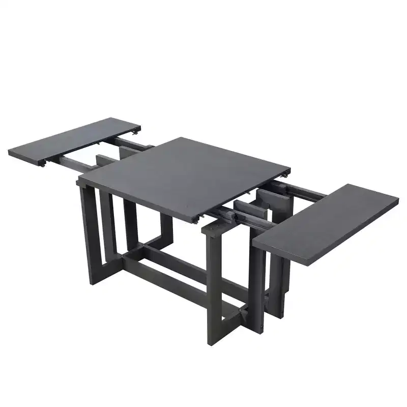 GDFStudio Ebony 82 Extendable Rubberwood Dining Table with Two 12'' Removable Leaves and Trestle Legs
