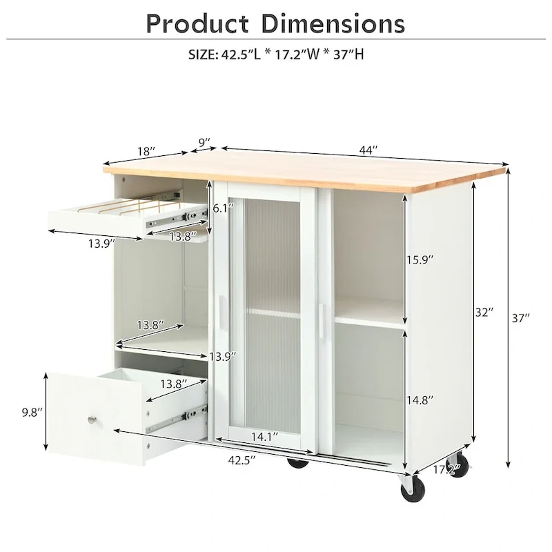 Kitchen Island with Drop Leaf and LED Light
