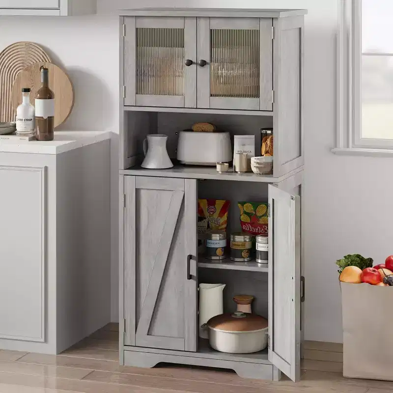 Acekool 54 Farmhouse Bathroom Cabinet with Glass Doors, Adjustable Shelves & Freestanding Storage  Pantry for Kitchen, Living & Dining Room