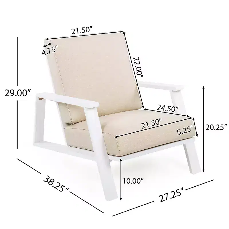 FurnitureR Outdoor Patio Lounge Chair with Cushion, Modern Garden Armchair with Solid Frame, Comfortable Deck Accent Chair for Patio Backyard Balcony