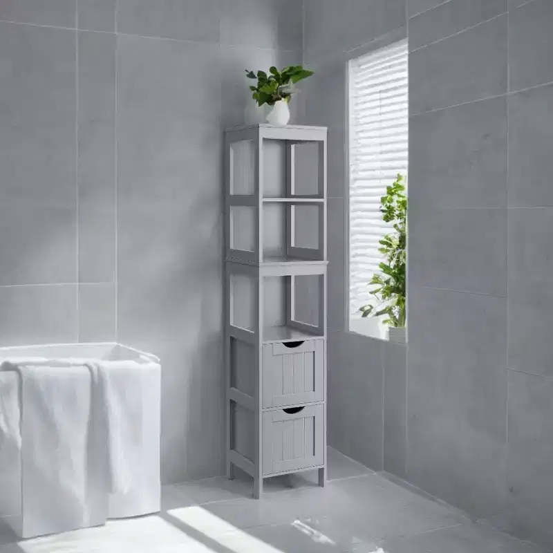 VASAGLE Bathroom Floor Cabinet Bathroom Storage Organizer Rack Stand,Multifunctional Corner Unit 2 Drawers