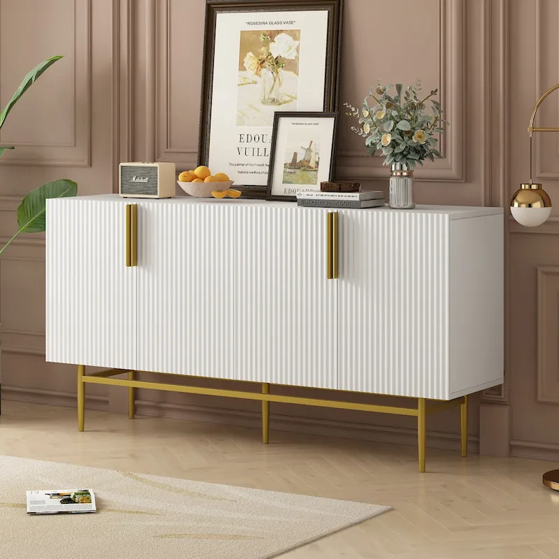 Modern Elegant 4-door Sideboard Gold Metal Handle Buffet Cabinet for Dining Room, Living Room, Bedroom, Hallway