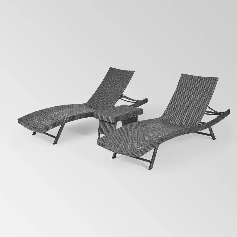 Kauai 3pc Wicker Chaise Lounge Set Gray - Christopher Knight Home