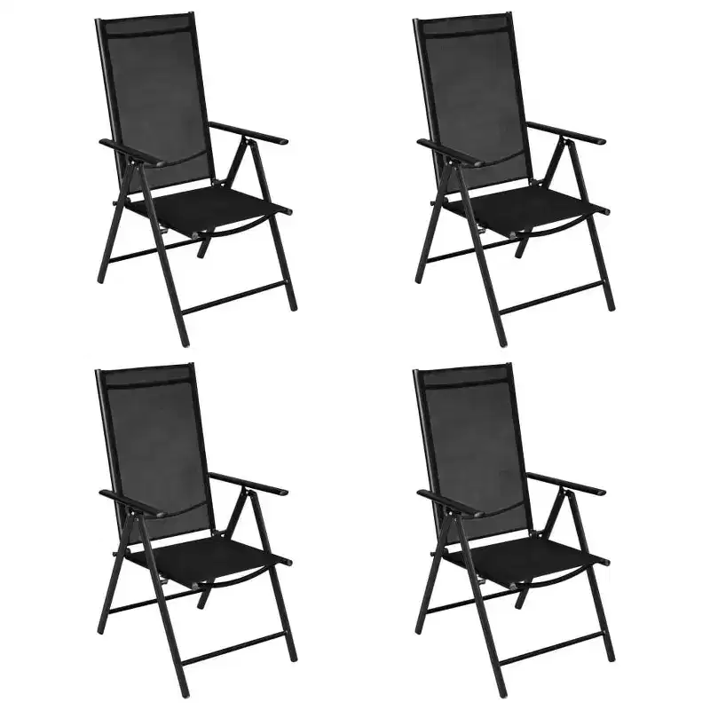vidaXL Dining Set Black Powder-coated aluminum, textilene, glass, steel