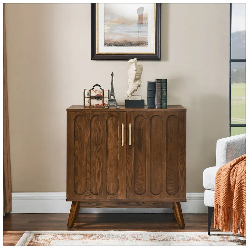 Mid Century Modern Fluted Sideboard Cabinet with Adjustable Shelves