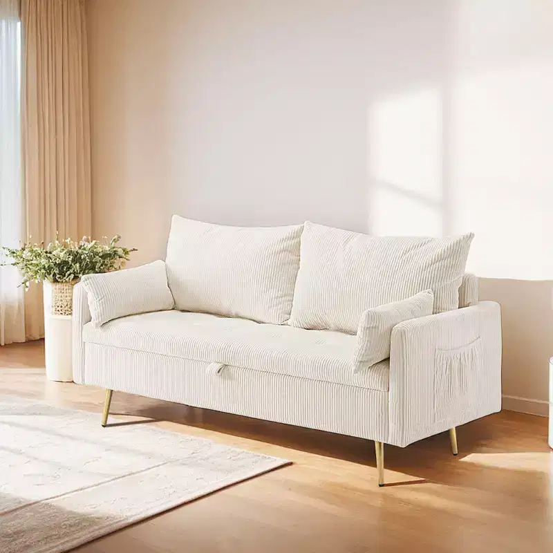 Furniliving Corduroy Upholstered Loveseat With Storage